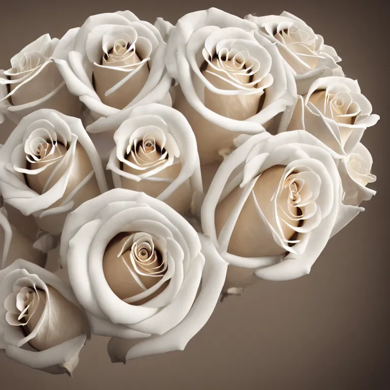 Prompt: wonderful symmetrical princess with a clear skin ornate of cream liquid semi transparent white roses, 8 k gorgeous delicate cream detailed, accent white lighting, dramatic light, octane render