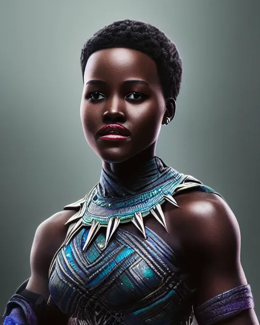 Image similar to 5 5 mm portrait photo of lupita nyongo as black panther. long hair. magical atmosphere. art by artgerm and greg rutkowski. highly detailed 8 k. intricate. lifelike. soft light. nikon d 8 5 0.