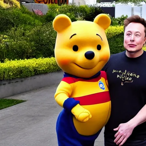 Image similar to elon musk cosplaying as winnie the pooh