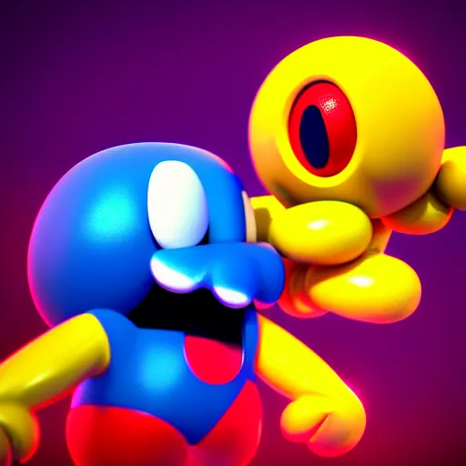 Prompt: Pac-Man from Super Smash Bros Ultimate, octane render, 3d render, trending on artstation, artstation
