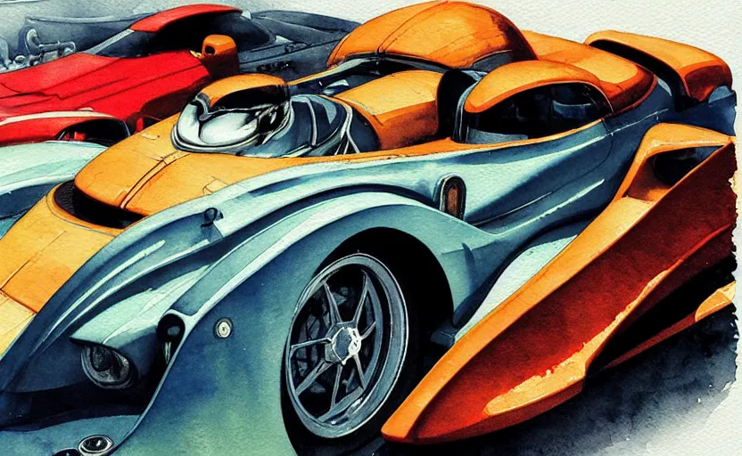 Prompt: sport car, colorful watercolor. by rembrant, battle angel alita, ralph mcquarrie, rust, 1 6 6 7