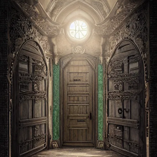 Prompt: one hundred doors with latches, concept art, trending on artstation, highly detailed, intricate, sharp focus, digital art, 8 k