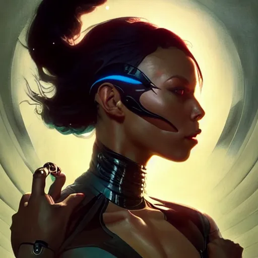 Image similar to cyborg Normani as aeon flux profile picture by Greg Rutkowski, dynamic pose, intricate, futuristic, fantasy, elegant, by Stanley Artgerm Lau, greg rutkowski, thomas kindkade, alphonse mucha, loish, norman Rockwell,