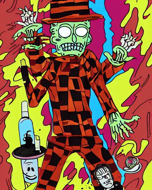 Image similar to freddy krueger in the style of rick and morty