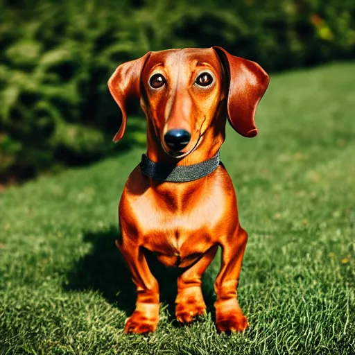 Prompt: photoshoot portrait of a very happy dachshund, with a big smile