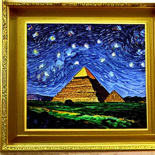 Image similar to painting of pyramids of Giza in style of starry night