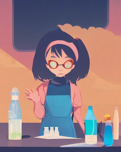 Image similar to a little girl is doing a science experiment. clean cel shaded vector art. minimalist illustration art by lois van baarle, artgerm, helen huang, by makoto shinkai and ilya kuvshinov, rossdraws