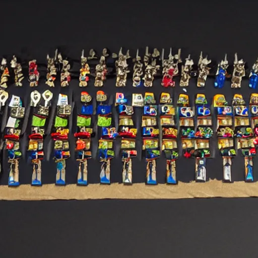 Prompt: a war between two factions of nutcracker armies, each with a different color and flag. Small, tiny, toy war,