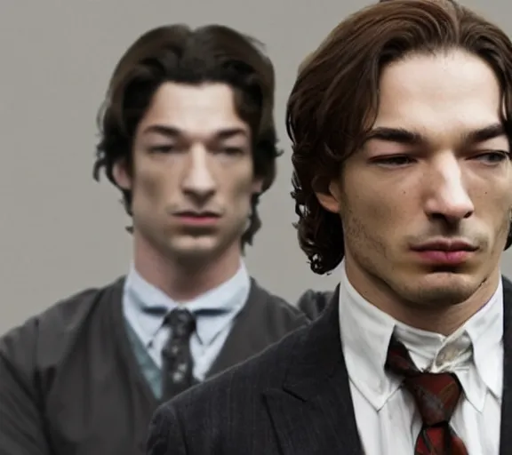 Image similar to Saul Goodman defending Ezra Miller in court, photography, realistic faces, detailed