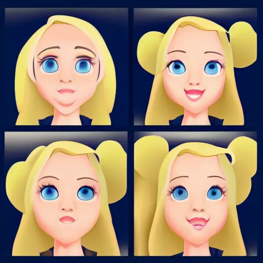 Image similar to Disney animation of a cute blonde girl with green eyes, symmetrical face