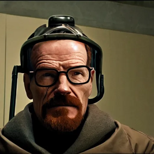 Image similar to Bryan Cranston as Gordon Freeman, dressed as Gordon Freeman from half life 2, still from a movie