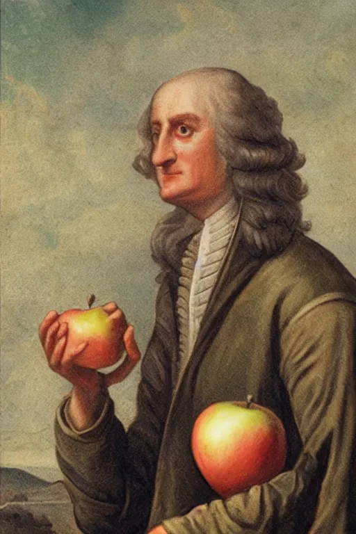 Image similar to isaac newton holding an apple, collage