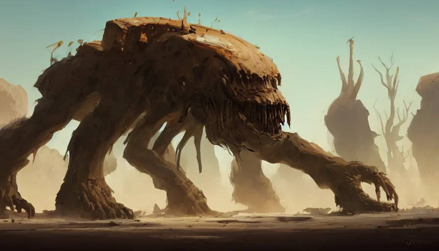 Image similar to concept art by jama jurabaev, cel shaded, cinematic shot, trending on artstation, high quality, brush stroke, the research team is investigating the remains of an ancient monster buried in the desert