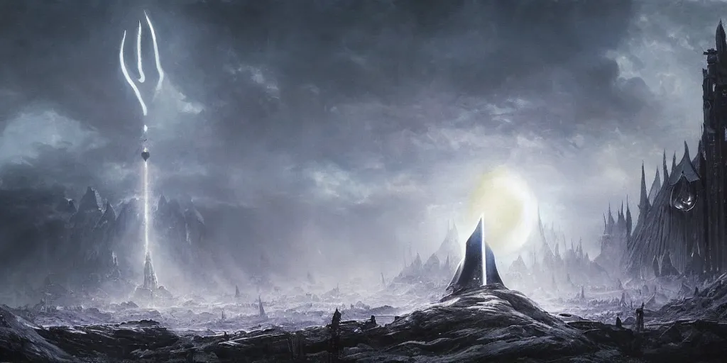 Prompt: Sauron fighting Saruman, the eye of Sauron, the lord of the rings, backlighting, oil painting, by Greg Rutkowski