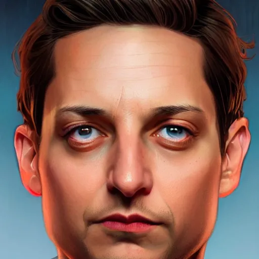 Image similar to portrait of Tobey Maguire as the Flash elegant, intricate, headshot, highly detailed, digital painting, artstation, concept art, sharp focus, illustration, art by artgerm and greg rutkowski and alphonse mucha