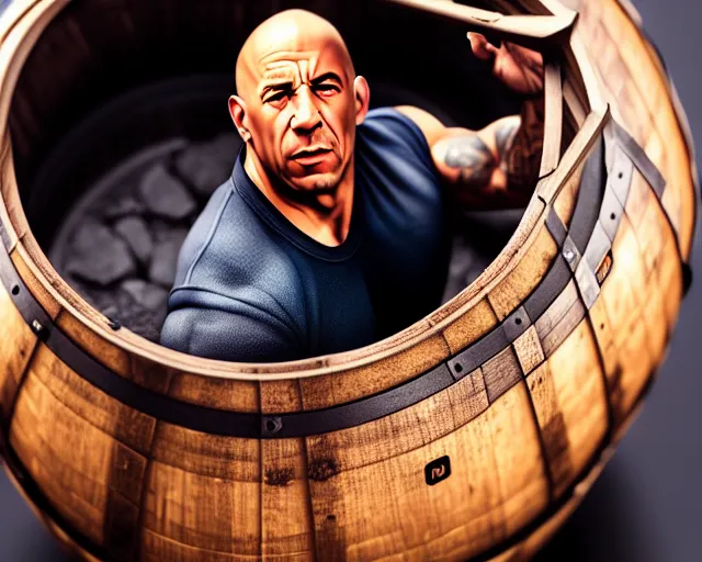 Image similar to a barrel of vin diesel. art by artgerm. highly detailed 8 k. intricate. lifelike. soft light. nikon d 8 5 0.