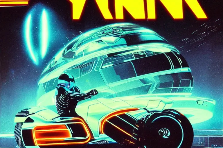 Image similar to 1979 OMNI Magazine Cover of Tron. in cyberpunk style by Vincent Di Fate