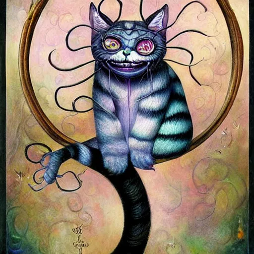 Image similar to portrait of surreal Cheshire Cat, artwork by Daniel Merriam,