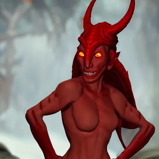 Prompt: a red - skinned tiefling from dungeons and dragons, uhd, 8 k