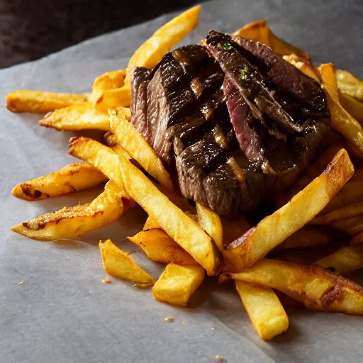 Image similar to french steak fries pile, burnt with ketschup - t