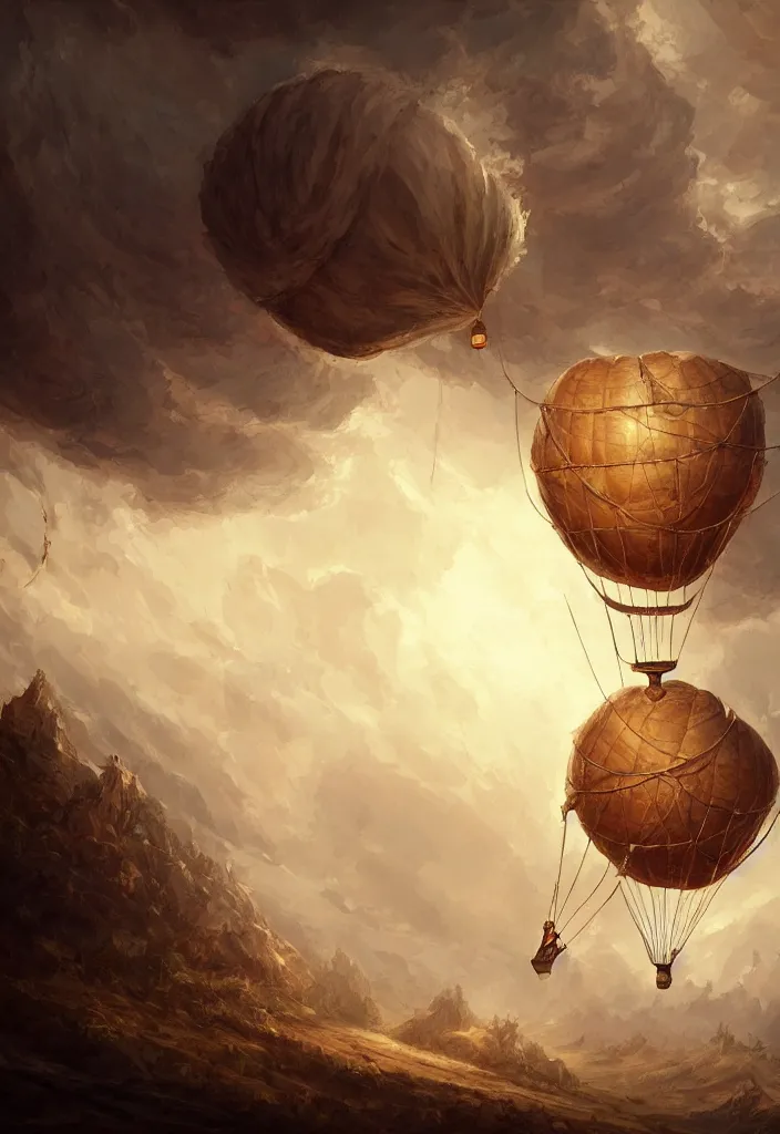 Prompt: old air balloon, epic fantasy, detailed, intricate, digital painting, concept art, realistic, smooth, focus, rim light