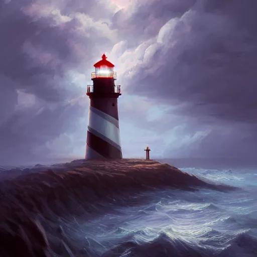 Image similar to a lighthouse standing on a cloud far into the sky,clouds surround it,digital art,hyperdetailed,art by greg rutkowski,trevor henderson and rossdraws,photorealistic,incredible detailed,western comic style,2021,trendimg on artstation,deviantart