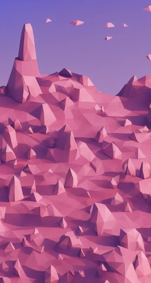 Image similar to matte 3d low poly cherry blossom island, pink waterfalls, isometric perspective on sky background, soft shadows, lat lighting, trending on artstation, 3d render, monument valley, fez video game,