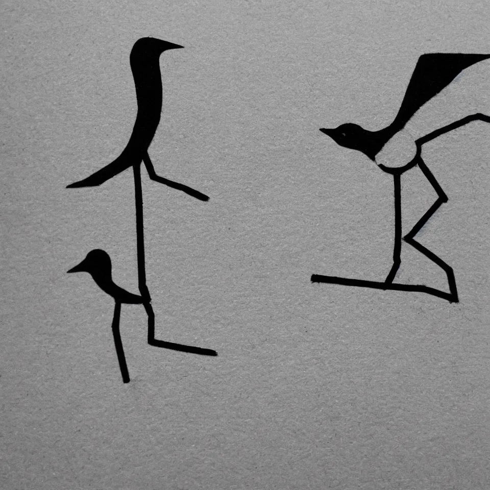 Image similar to stick figures bird, black and white