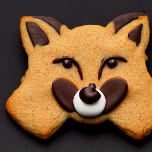 Image similar to a fox-styled chocolate chip cookie, 8k