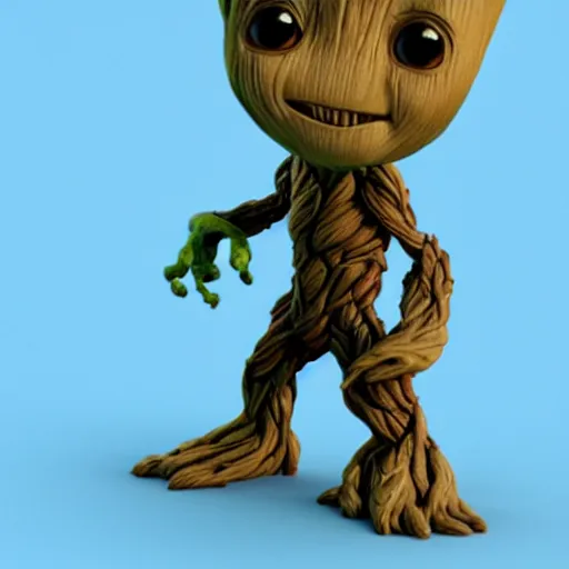 Prompt: baby groot by bill watterson. 3 d render.