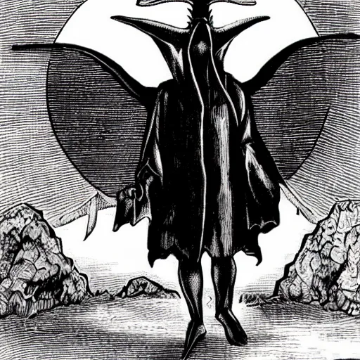 Prompt: baphomet wearing a dark hooded robe