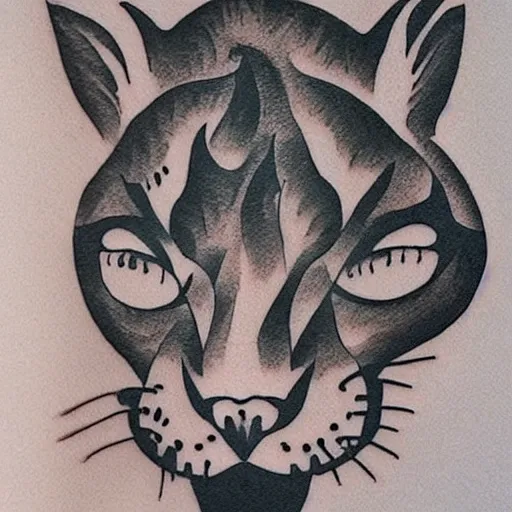 Image similar to tattoo design, stencil, cougar