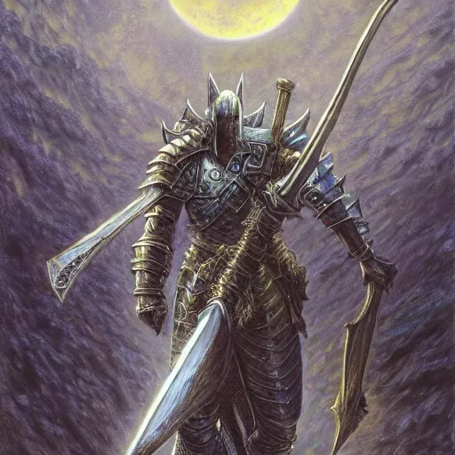 Image similar to the moonlight Greatsword from dark souls as a fantasy item, display item, art by Donato Giancola and James Gurney, digital art, trending on artstation