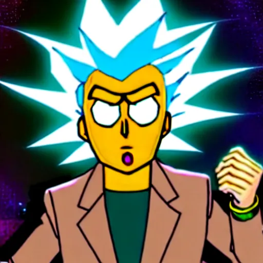 Image similar to rick sanchez of rick & morty going super saiyan