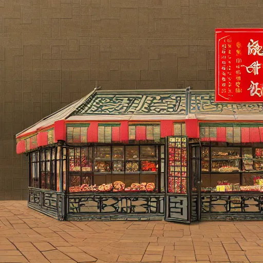 Prompt: a beautiful hyperdetailed render of roasted string hotpot elementary small shop, from china, with merchant logo, simply style, fine delicate structure, chinese style, victo ngai, 4 k hd