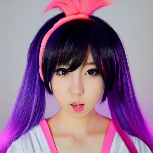 Image similar to Japanese j-pop idol dressed as kawaii female goku, cosplay, studio lighting, 4k, extremely beautiful symmetric face, aesthetic!!!