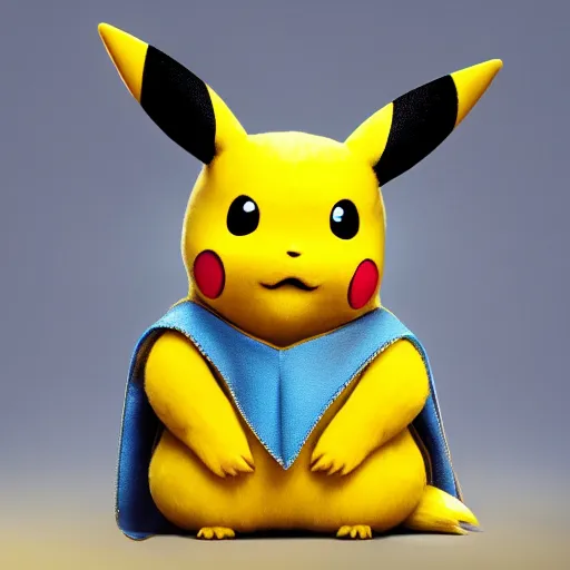 Image similar to a stunning photograph of a pikachu wearing a cape, 8 k hd, incredibly detailed, hd fur, cute mouse pokemon