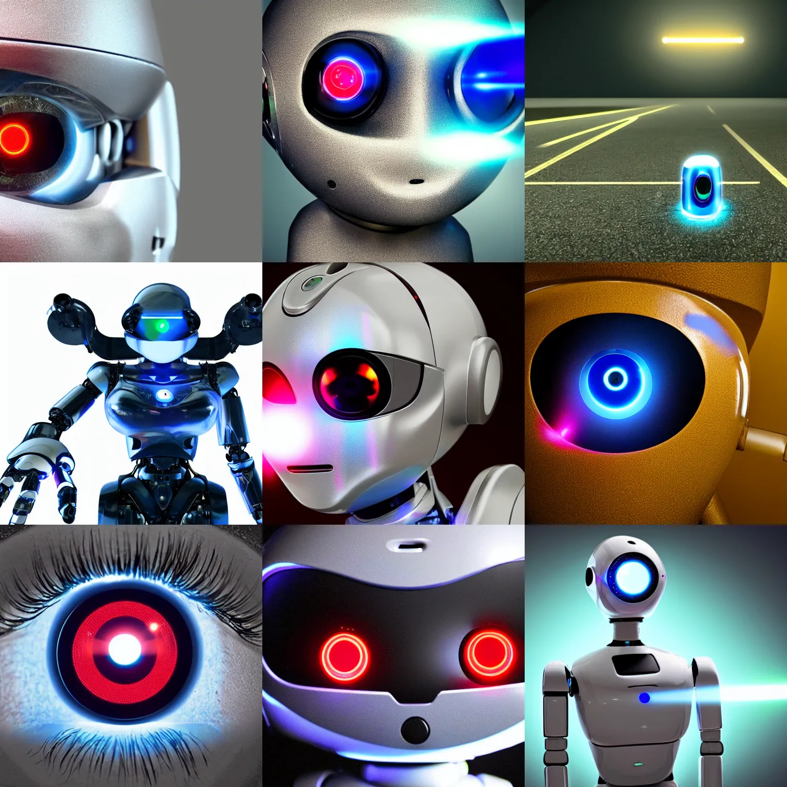 Prompt: <picture quality=hd+ mode='attention grabbing'>a robot with glowing laser eyes stares intently</picture>