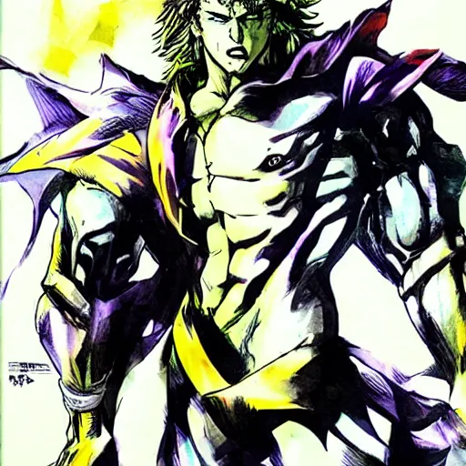 Dio Brando stands atop a rock and strikes a pose