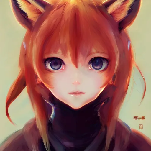 Image similar to anime portrait of a fox girl by Stanley Artgerm Lau, WLOP, Rossdraws, James Jean, Andrei Riabovitchev, Marc Simonetti, and Sakimichan, trending on artstation