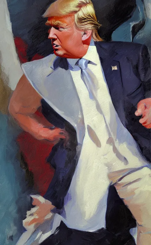 Prompt: romantic painted portrait of donald trump, alone, wearing an elegant dress, by gregory manchess, james gurney, james jean, realistic, photo, 8 k