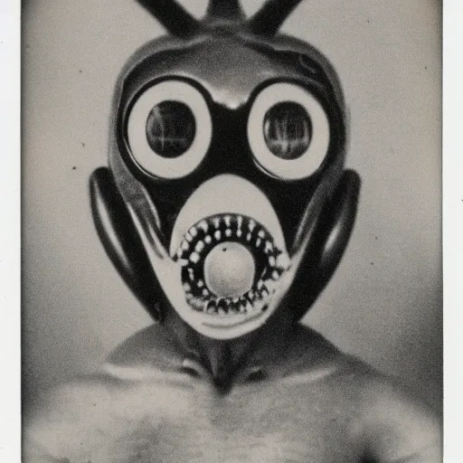 Image similar to polaroid photograph of portrait horrorific alien, 1 9 5 0