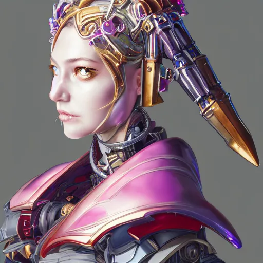 Image similar to studio portrait of lawful good colorful female holy mecha paladin absurdly beautiful, elegant, young sensual graceful woman, ultrafine hyperrealistic detailed face illustration by kim jung gi, irakli nadar, intricate linework, sharp focus, bright colors, matte, octopath traveler, final fantasy, unreal engine highly rendered, global illumination, radiant light, intricate environment