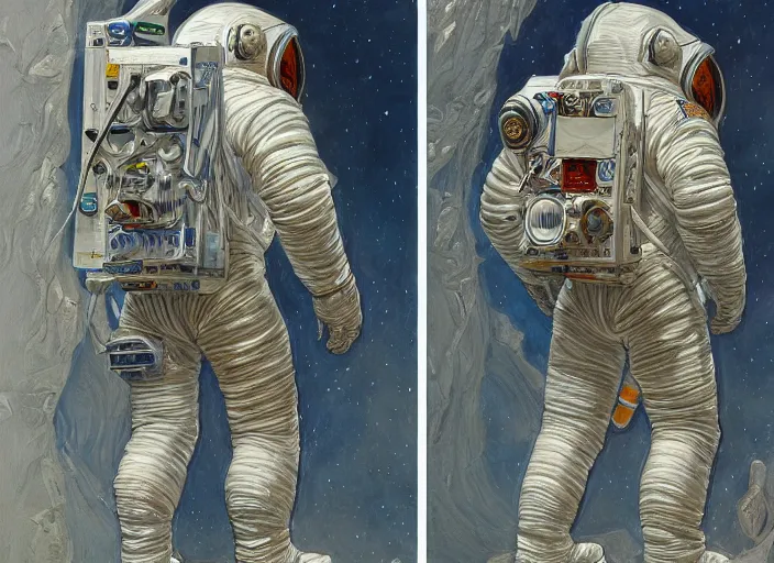 Image similar to Character front and back view of Astronaut by Donato Giancola, Trending on artstation and pixiv