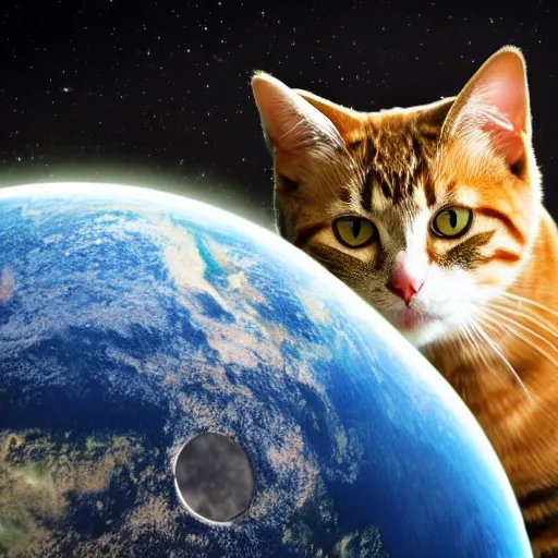 Prompt: a photo of a cat on a planet