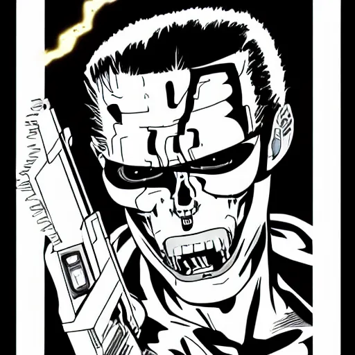 Image similar to terminator in the style of manga, matte