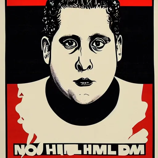 Image similar to NO JONAH HILL ALLOWED. JONAH HILL is the subject of this ukiyo-e hellfire eternal damnation catholic strict propaganda poster rules religious. WE RULE WITH AN IRON FIST. mussolini. Dictatorship. Fear. 1940s propaganda poster. ANTI JONAH HILL. 🚫 🚫 JONAH HILL. POPE. art by joe mugnaini. art by dmitry moor. Art by Alfred Leete.