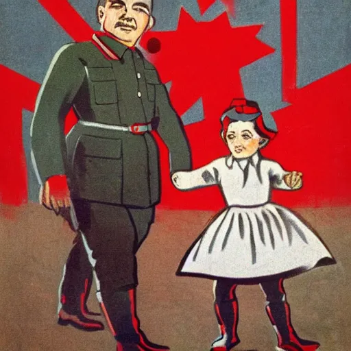 Prompt: man, woman, child, soviet propaganda style