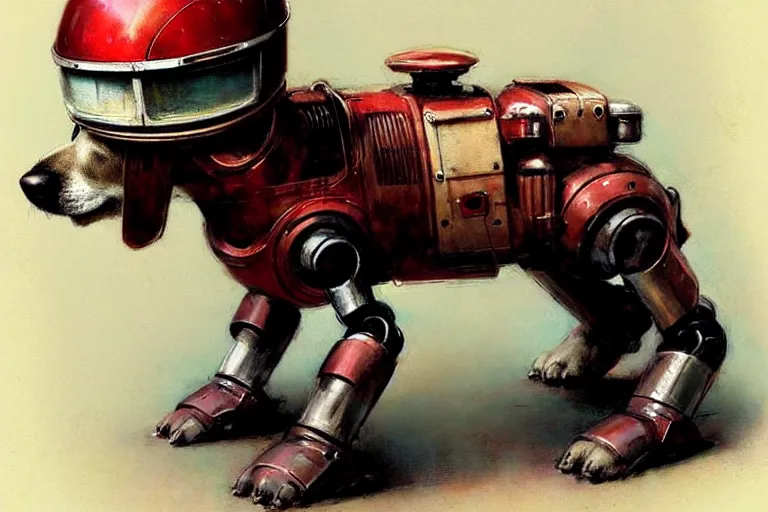 Image similar to adventurer ( ( ( ( ( 1 9 5 0 s retro future robot android dog. muted colors. ) ) ) ) ) by jean baptiste monge!!!!!!!!!!!!!!!!!!!!!!!!! chrome red