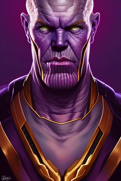 Prompt: a portrait of thanos, fantasy, sharp focus, intricate, elegant, digital painting, artstation, matte, highly detailed, concept art, illustration, ambient lighting, art by ilya kuvshinov, artgerm, alphonse mucha, and greg rutkowski